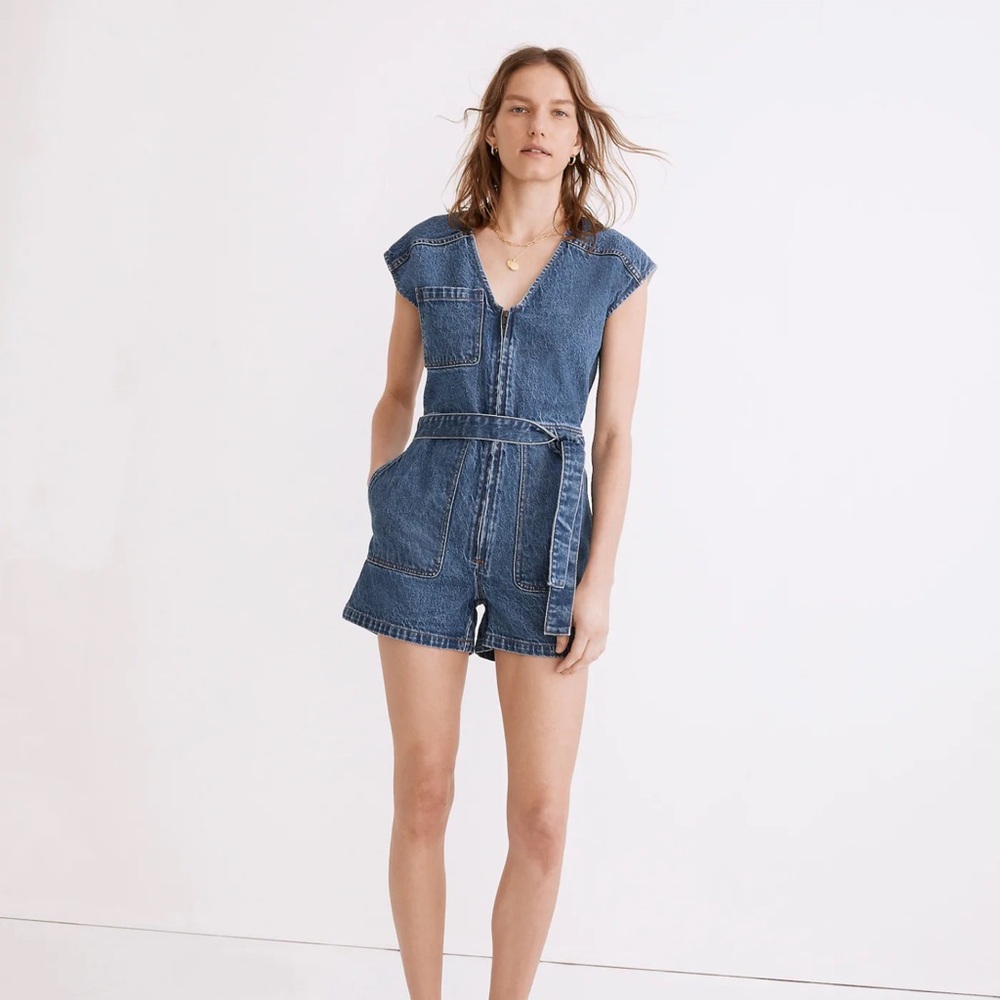 Madewell Zip-Front Romper: TENCEL™ Denim Edition Sz 0